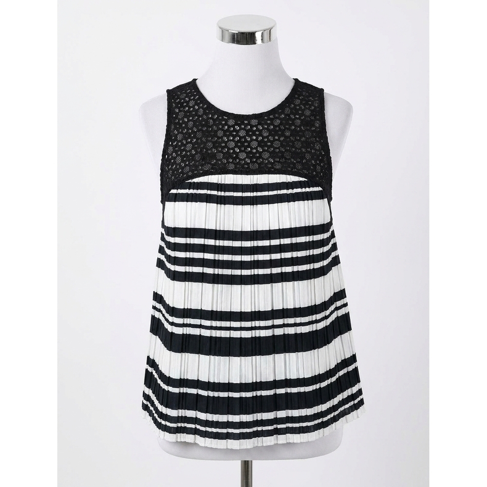 NEW UMGEE lace & striped babydoll tank top in black